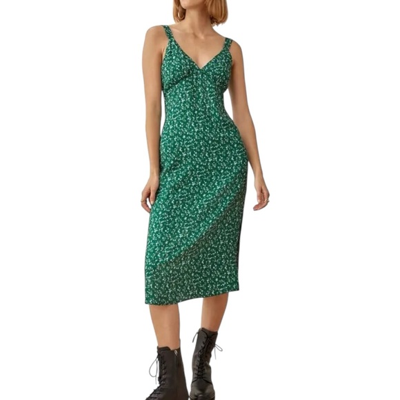 Reformation Dresses & Skirts - Reformation Womens Lynda Slip Dress 0 Midi Green Floral Cottagecore Transitional